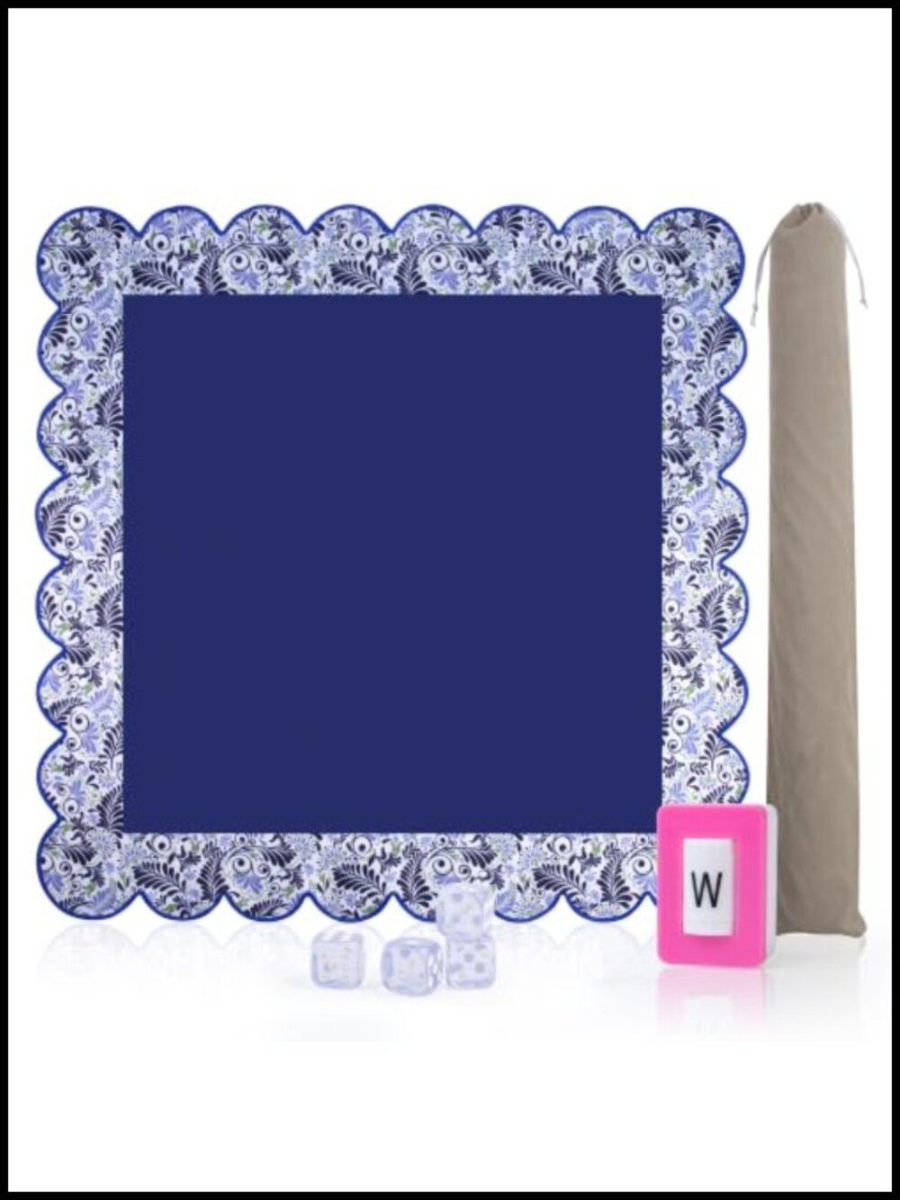 Blue Scalloped Mahjong Mat Non-Slip Silicone Noise Reduction with Carrying Bag